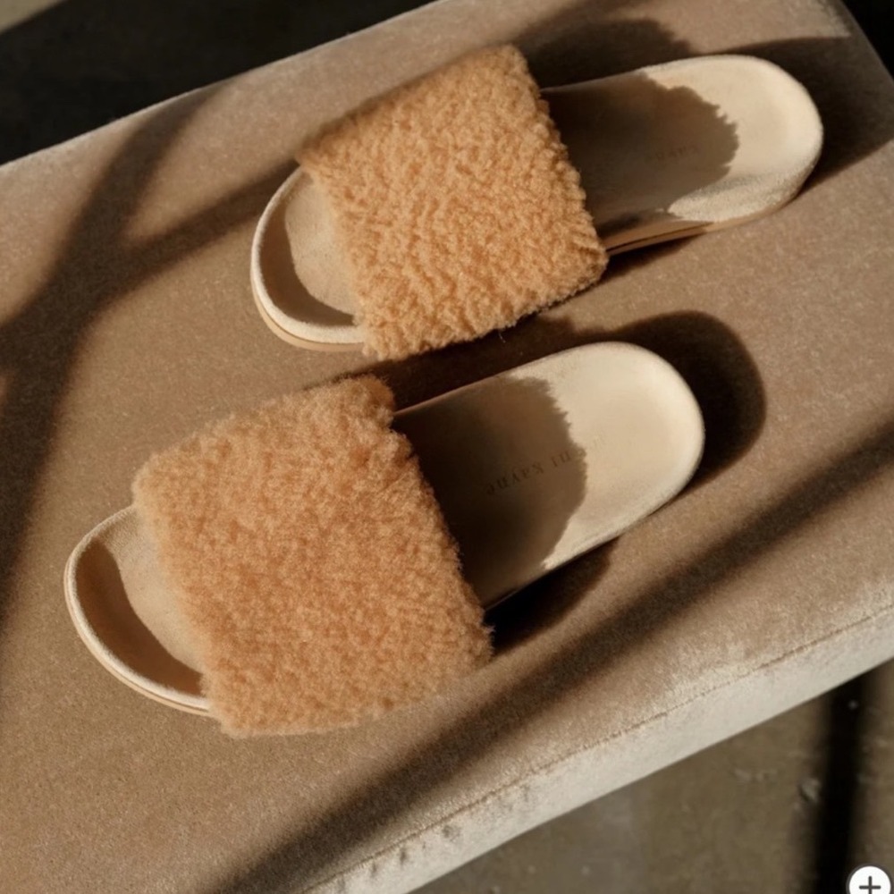 JENNI KAYNE Shearling Slide Sandal In Natural Size 38